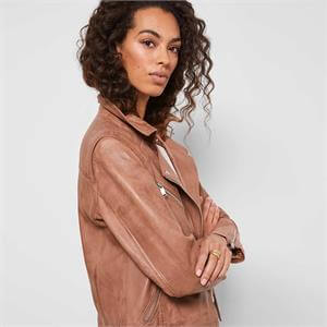 Mint Velvet Tan Zip Leather Biker Jacket